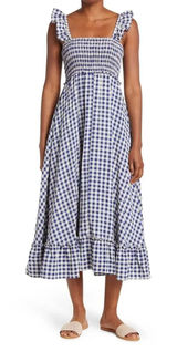 Max Studio London Blue Gingham‎ Smocked Cottagecore Midi Dress NWT M Photo 0