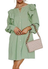 Entro Porch Swing Sips Mini Dress Pear Green Ruffle Button Front Small‎ NWT Photo 0