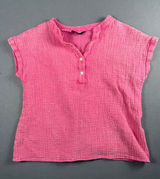 Dokotoo Womens Pink Cotton Gauze Henley Short Sleeve Crinkle Top Large L Photo 0