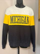 47 Brand Michigan UOFM Large Colorblock Crewneck Sweater - Yellow, Navy, Light Gray Photo 0