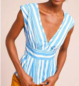 Anthropologie Tracy Reese Catamaran Striped Peplum Top Size Medium Blue White Photo 0