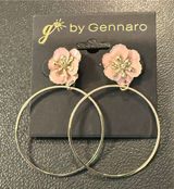Womens Hoop Earrings Pink Gold Floral Enamel Rhinestone Drop NEW Photo 0