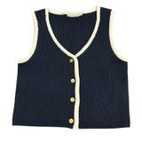 Abercrombie & Fitch Navy Blue Ribbed Knit Button Front Sweater Vest Gold Buttons Photo 0