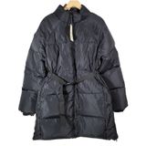 Fabletics Black Puffer Coat Midi Belted Stand Collar Full Zip Women's Winter XXL Photo 0