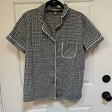 POL gingham collared pajama‎ top wooden button detail size small Photo 0