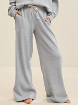Aerie Essential Waffle Trouser Wide Leg Pants Women L Long Tall Gray Knit Lounge Photo 0