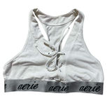 Aerie Women's White Gray Tie Front Sports Bra Size Medium Racerback Logo Band‎ Photo 0
