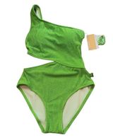 Michael Kors One Piece Swimsuit One Shoulder Cut Out Ribbed Green Size 8 NEW NWT Photo 0