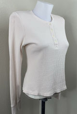 Loveshackfancy Thelia Waffle Knit Henley Top Cream Nude Color Sz XS Photo 0