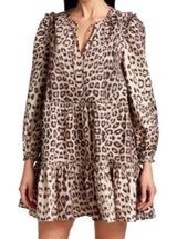 Generation Love Rumi Dress Women XS Brown‎ Leopard Babydoll Balloon Sleeve Mini Photo 0