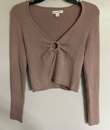 Aeropostale Womens Ribbed Long Sleeve O-Ring V-Neck Crop Top Mauve Brown Small Photo 0