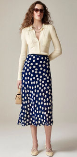 J.Crew New Gwyneth Midi Slip Skirt S Navy White Polka Dot Viscose Chiffon CI644 Photo 0