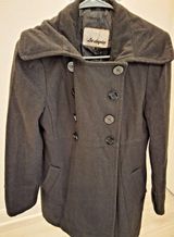 Guess Black Double Breasted Peacoat Wide Shawl Collar Fitted Wool Blend S 2000s Photo 0