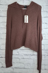 NWT Billabong Hot Beachin Cropped Hooded Knit Sweater Mauve Brown M slouchy fall Photo 0