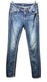 Miss Me Mid Rise Skinny Jeans Angel Wing Embellished Blue 26 x 30 Flap Pockets Photo 0