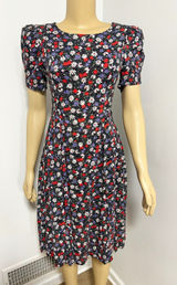 Vintage My Michelle Floral Polka Dot Lace Up Back Midi Dress 90s Black Red Sz 10 Photo 0