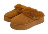 Streetwear Society Brown‎ Faux Fur Platform Slides Mules Slippers Womens 6 Chunky Cozy Retro Photo 0