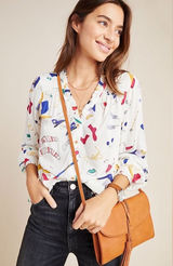 MAEVE Anthropologie Blouse Sz 10 Snow Day Long Sleeve Novelty Whimsical Photo 0