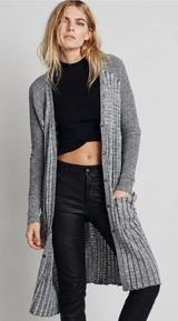 Free People Cotton Blend Heather Gray Longline Ribbed Cardigan Size Medium Photo 0