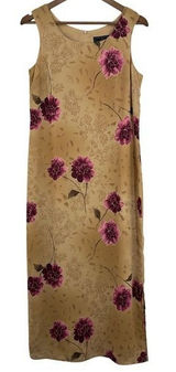 Laura Scott Vintage Boho Grunge‎ 90s Teacher Floral Maxi Dress Sleeveless Gold Phoebe Buffay Photo 0