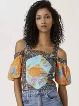 ANTHROPOLOGIE‎ M Love The Label Patchwork Cropped Tank Off Shoulder Top coquette Photo 0