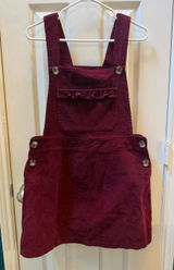 Burgundy Corduroy Pinafore Dress with Ruffle Pocket Photo 0
