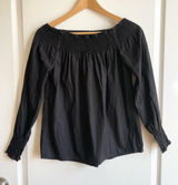 Zara 100% Cotton Smocked Off The Shoulder Peasant Top Long Sleeve Black Size XS Photo 0