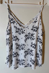 LOFT White Black Floral V-Neck Spaghetti Strap Camisole Tank Top Size XS Photo 0