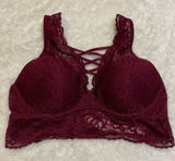 PINK Victoria’s Secret Maroon Floral‎ Lace Up Push Up Bralette Small Photo 0