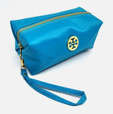 Tory Burch Cosmetic Bag Wristlet Women OS Blue Gold Logo Nylon Pouch Photo 0