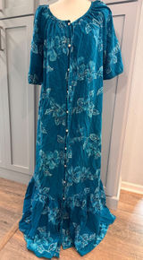 Hilo Hattie Teal Blue Tropical Hibiscus Maxi Muumuu Dress XL Hawaii Mrs Roper Photo 0