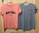 SHEIN Pink and Blue Short Sleeve Tees Casual Crew Neck Photo 0
