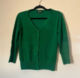 Yemak Women’s Green V-Neck Button 3/4 Sleeve Cardigan Sweater Sz Medium Photo 0