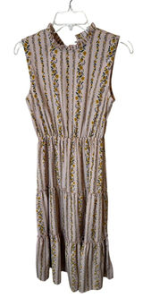 Moon‎ River Pink Floral Stripe Ruffle Neck Tiered Sleeveless Midi Dress Small Photo 0
