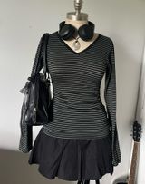 Y2K Vintage Hype Fitted V Neck Striped Long Sleeve Black Photo 0