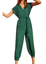 Maeve Anthropologie Jumpsuit Size XS Green Floral Geo‎ Belted Rayon Boho Cropped Photo 0