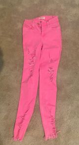Neon Pink Distressed Skinny Jeans Photo 0