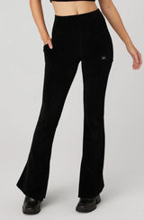 Alo Micro Corduroy High-Waist Winter Break Flare Pants Size XXS in Black Photo 0