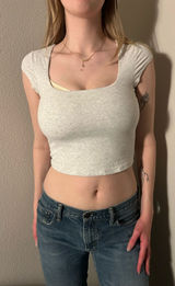 Heather Grey Square Neck Crop Top Photo 0