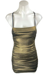 Lucy in the Sky Gold Metallic Shimmer Ruched Cami Camisole Mini Bodycon Dress XS Photo 0