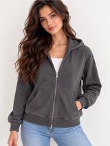 Hollister Charcoal Gray Zip-Up Hoodie Feel Good Easy Zip-Up Hoodie Photo 0