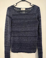 Women Hollister Navy Blue Sparkle Lace Back Sweater Size Small Photo 0