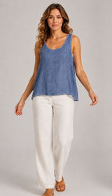 Pronto Moda Italy Blue Mineral Wash Linen Blend Tank Top XL Scoop Neck Womens Photo 0