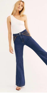 Free People Over The Rainbow Flare Jeans High Waisted Blue Women's Size 27‎ Photo 0