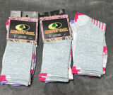 Mossy Oak‎ Ladies Crew Half Cushion Socks 6 Pairs Grey White Pink Purple 4-10 Photo 0