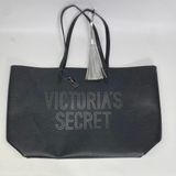 Victoria's Secret Faux Leather Travel Weekender Tote Bag w/ Tassel Black NWT. Photo 0