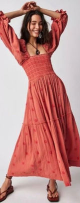 Free People Dahlia Embroidered Maxi Dress in Melon Photo 0