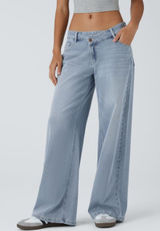 Halara Flex Asymmetric Low Rise Pockets Wide Leg Jeans Light Azure XXS New Photo 0