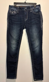 Rock Revival Oliana Mid-Rise Skinny Jeans Bling Pockets Intentional Fading SZ 30 Photo 0