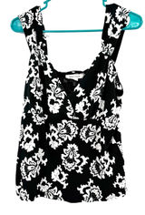 White House Black Market WHBM Size XL Tank Top Shirt Blouse Black White Lace Photo 0